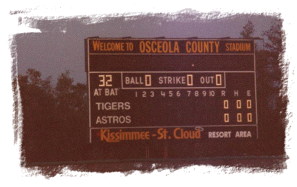 The scoreboard at Osceola County Stadium, circa 1992